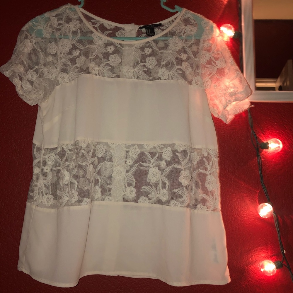 Cream sheer Top with Lace